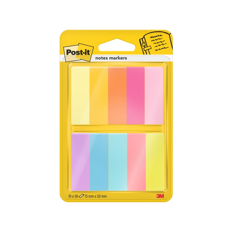Lot de 10 blocs de 50 marqueurs repositionnables Post-It - Forme rectangulaire - Couleurs assorties