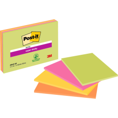 Post-It Super Sticky Pack de 4 blocs de 45 notes autocollantes repositionnables - Forme rectangulaire - 152 x 203 mm - Couleurs