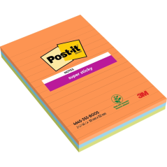 Post-It Super Sticky Pack de 3 blocs de 45 notes autocollantes repositionnables - Forme rectangulaire - 101 x 152 mm - Couleurs
