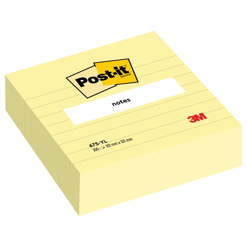 Bloc de 300 notes autocollantes repositionnables Post-It - Forme carrée - 101 x 101 mm - Jaune clair