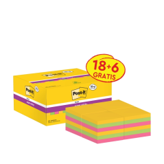 Post-It Super Sticky Pack de 24 blocs de 90 notes autocollantes repositionnables - 47,6 x 47,6 mm - Promotion 18 blocs + 6 gratu
