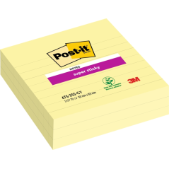 Post-It Super Sticky Pack de 3 blocs de 70 grandes notes adhésives repositionnables - 101 x 101 mm - Jaune clair
