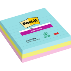 Post-It Super Sticky Pack de 3 blocs de 70 notes autocollantes repositionnables - Forme carrée - 101 x 101 mm - Couleurs assorti