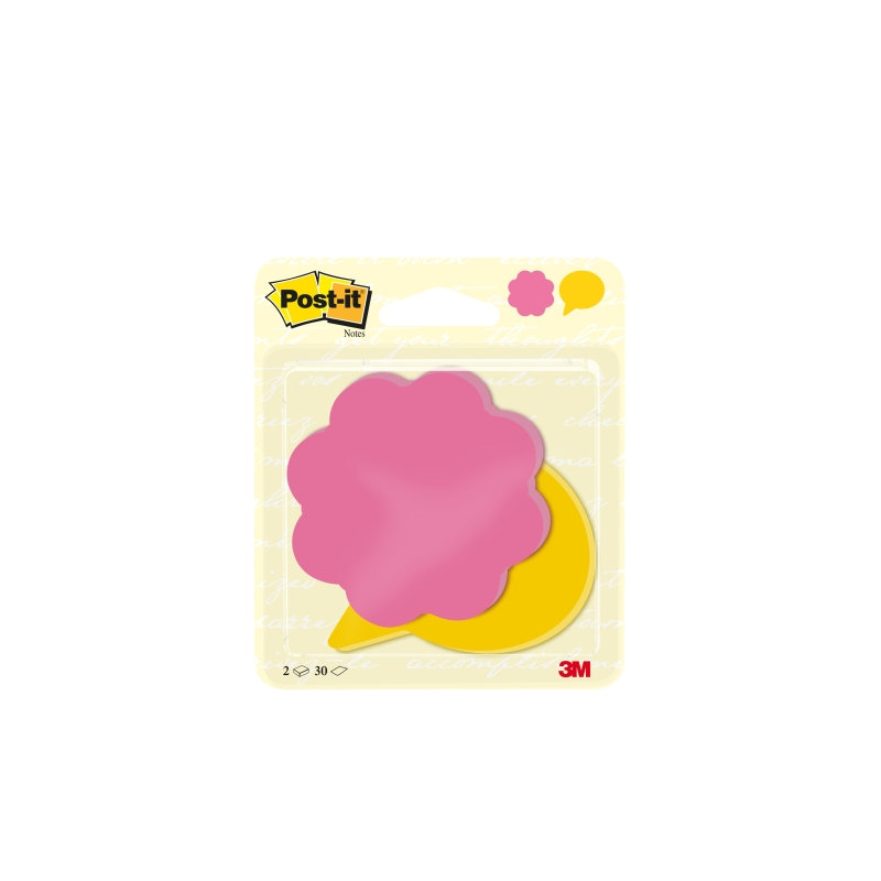 Lot de 2 blocs de 30 notes Post-It découpées en forme de fleur - 72,5 x 72,5 mm - 100 % PEFC - Couleurs assorties