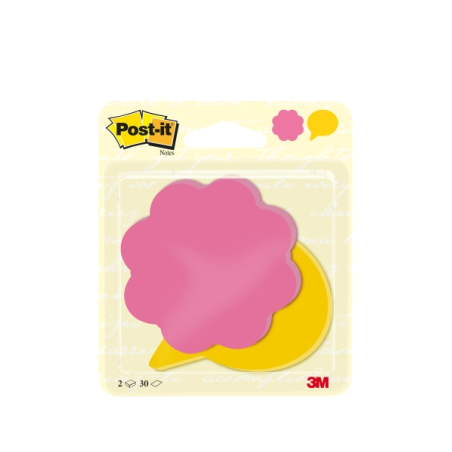 Lot de 2 blocs de 30 notes Post-It découpées en forme de fleur - 72,5 x 72,5 mm - 100 % PEFC - Couleurs assorties
