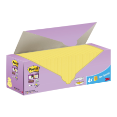 Pack de 24 blocs Post-It Super Sticky avec 90 notes autocollantes repositionnables - 76 x 76 mm - Promotion : 20 blocs + 4 offer