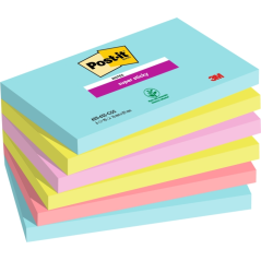 Post-It Super Sticky Pack de 6 blocs de 90 notes autocollantes repositionnables - Forme rectangulaire - Couleurs assorties