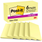 Post-It Super Sticky Pack de 6 blocs de 90 notes autocollantes repositionnables - Forme rectangulaire - Jaune clair