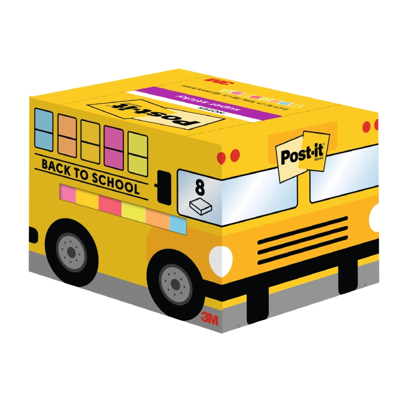 Notes Post-It Super Sticky - Lot de 8 (90 notes autocollantes repositionnables) - 63,5 x 76 mm - Emballage carton - Couleurs ass