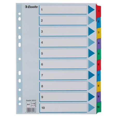 ✅ Esselte Index Carton avec onglets renforcés - A4 - Numéroté 1-10 - Multicolore couleur Plusieurs couleurs en stock