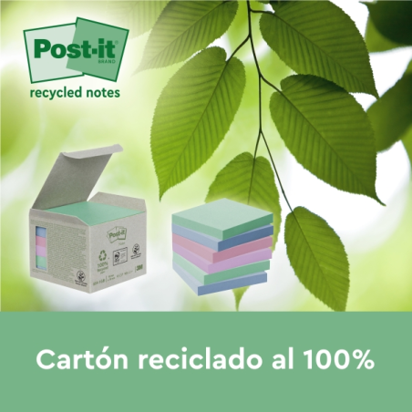 Lot de 2 blocs de 100 notes autocollantes recyclées Post-It - Forme carrée - Couleurs assorties