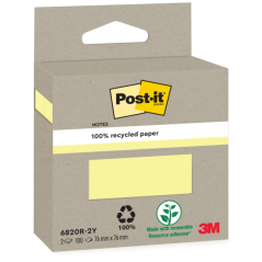 Lot de 2 blocs de 100 notes autocollantes recyclées Post-It - Forme carrée - Jaune clair