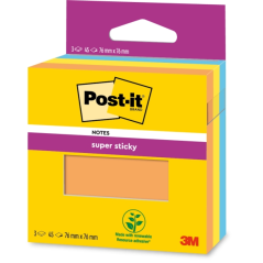 Post-It Super Sticky Pack de 3 blocs de 45 notes autocollantes repositionnables - 100 % PEFC - Orange