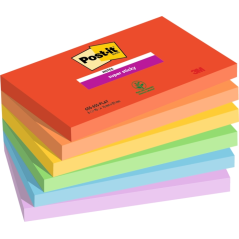 Post-It Super Sticky Pack de 6 blocs de 90 notes autocollantes repositionnables - Forme rectangulaire - 127 x 76 mm - Couleurs a