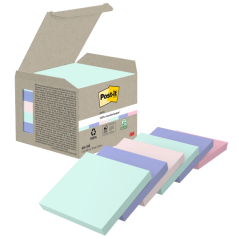 Lot de 6 blocs de 100 notes autocollantes recyclées Post-It - Forme carrée - 76 x 76 mm - Couleurs assorties