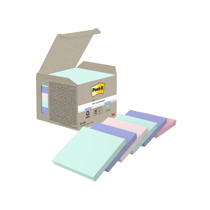 Lot de 6 blocs de 100 notes autocollantes recyclées Post-It - Forme carrée - 76 x 76 mm - Couleurs assorties