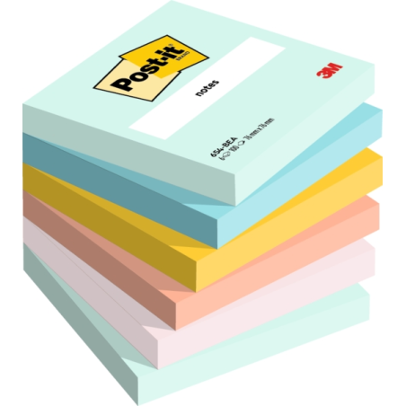 Lot de 6 blocs de 100 notes autocollantes repositionnables Post-It - Forme carrée - 76 x 76 mm - Couleurs assorties