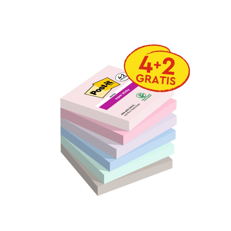 Post-It Super Sticky Pack de 6 blocs de 90 notes autocollantes repositionnables - Forme carrée - 76 x 76 mm - Gris