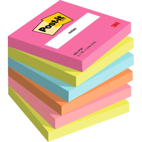 Lot de 6 blocs de 100 notes autocollantes repositionnables Post-It - Forme carrée - 76 x 76 mm - Couleurs assorties