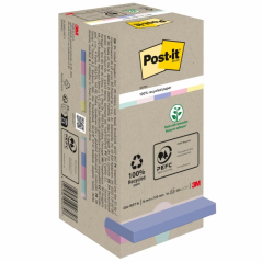 Pack de 16 blocs de 100 notes autocollantes recyclées Post-It - Forme carrée - 76 x 76 mm - Couleurs assorties