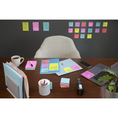 Post-It Super Sticky Pack de 12 blocs de 90 notes autocollantes repositionnables - Collection Cosmique - 76 x 76 mm - + 4 offert