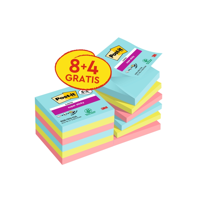 Post-It Super Sticky Pack de 12 blocs de 90 notes autocollantes repositionnables - Collection Cosmique - 76 x 76 mm - Promotion