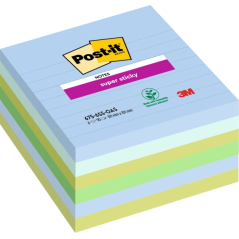Post-It Super Sticky Pack de 6 blocs de 90 notes autocollantes repositionnables - Forme carrée - 101 x 101 mm - Couleurs assorti
