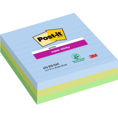 Post-It Super Sticky Pack de 3 blocs de 70 notes autocollantes repositionnables - Forme carrée - 101 x 101 mm - Couleurs assorti