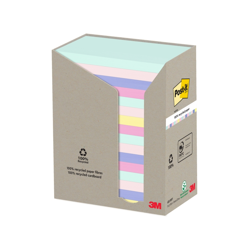 Lot de 16 blocs de 100 notes autocollantes recyclées Post-It - Forme rectangulaire - 127 x 76 mm - Couleurs assorties