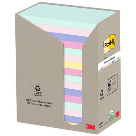 Lot de 16 blocs de 100 notes autocollantes recyclées Post-It - Forme rectangulaire - 127 x 76 mm - Couleurs assorties