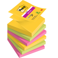 Post-It Super Sticky Pack de 6 blocs de 90 notes autocollantes repositionnables - Forme carrée - 76 x 76 mm - Zig-Zag - Couleurs
