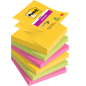 Post-It Super Sticky Pack de 6 blocs de 90 notes autocollantes repositionnables - Forme carrée - 76 x 76 mm - Zig-Zag - Couleurs