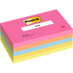 Post-It Pack de 5 Blocs de 100 Notes Repositionnables - Lignées - 76x127mm - 100% PEFC - Couleurs Assorties