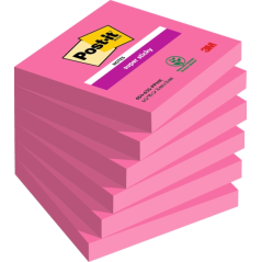 Post-It Super Sticky Pack de 6 blocs de 90 notes autocollantes repositionnables - Forme carrée - 76 x 76 mm - Rose