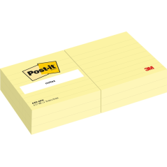 Lot de 6 blocs de 100 notes Post-It - Ligné - 76 x 76 mm - 100 % PEFC - Jaune clair