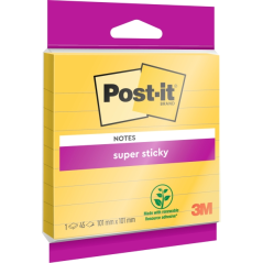 Bloc de 45 notes adhésives repositionnables Post-It Super Sticky - Forme carrée - 101 x 101 mm - Jaune