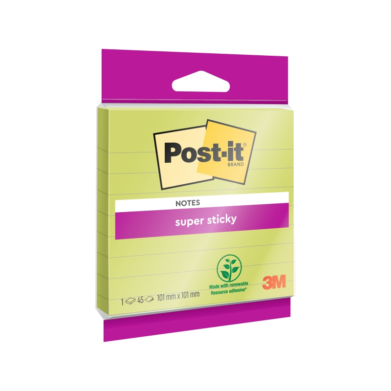 Bloc de 45 notes adhésives repositionnables Post-It Super Sticky - Forme carrée - 101 x 101 mm - Vert