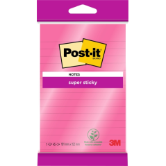 Bloc de 45 notes adhésives repositionnables Post-It Super Sticky - Forme rectangulaire - 101 x 152 mm - Rose