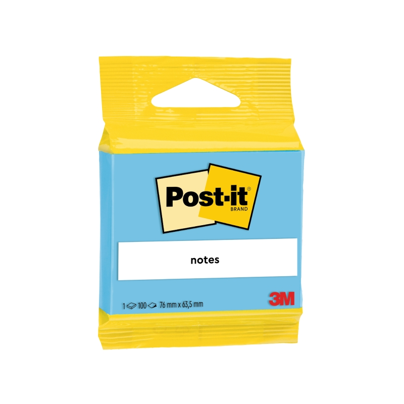Bloc-notes Post-It de 100 notes autocollantes repositionnables - Forme rectangulaire - 63,5 x 76 mm - Bleu