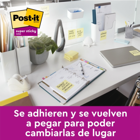 Bloc de 45 notes adhésives repositionnables Post-It Super Sticky - Forme carrée - 76 x 76 mm - Jaune clair