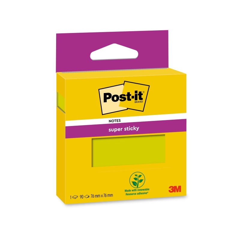 Pack de notes Post-It Super Sticky, 1 bloc de 90 notes autocollantes repositionnables - 76 x 76 mm - Vert