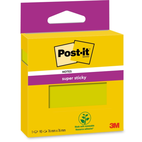 Pack de notes Post-It Super Sticky, 1 bloc de 90 notes autocollantes repositionnables - 76 x 76 mm - Vert