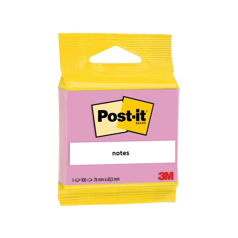 Bloc-notes Post-It de 100 notes autocollantes repositionnables - Forme rectangulaire - 63,5 x 76 mm - Rose