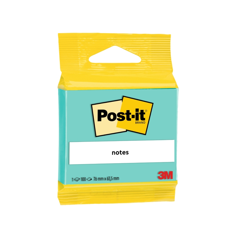 Bloc-notes Post-It de 100 notes autocollantes repositionnables - Forme rectangulaire - 63,5 x 76 mm - Vert