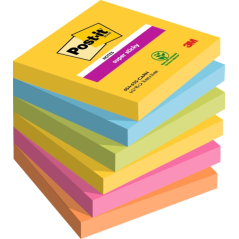 Post-It Super Sticky Pack de 6 blocs de 90 notes autocollantes repositionnables - Forme carrée - 76 x 76 mm - Couleurs assorties