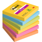 Post-It Super Sticky Pack de 6 blocs de 90 notes autocollantes repositionnables - Forme carrée - 76 x 76 mm - Couleurs assorties