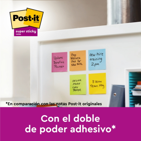 Post-It Super Sticky Pack de 6 blocs de 90 notes autocollantes repositionnables - Forme carrée - 76 x 76 mm - Couleurs assorties