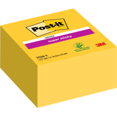 Cube de 350 notes autocollantes repositionnables Post-It Super Sticky - 76 x 76 mm - 100 % PEFC - Jaune
