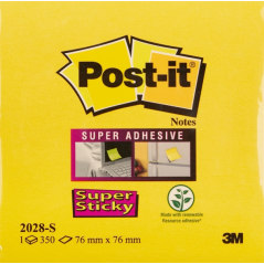 Cube de 350 notes autocollantes repositionnables Post-It Super Sticky - 76 x 76 mm - 100 % PEFC - Jaune