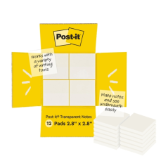 Pack de 12 blocs de 36 notes transparentes Post-It - Forme carrée - Couleur transparente